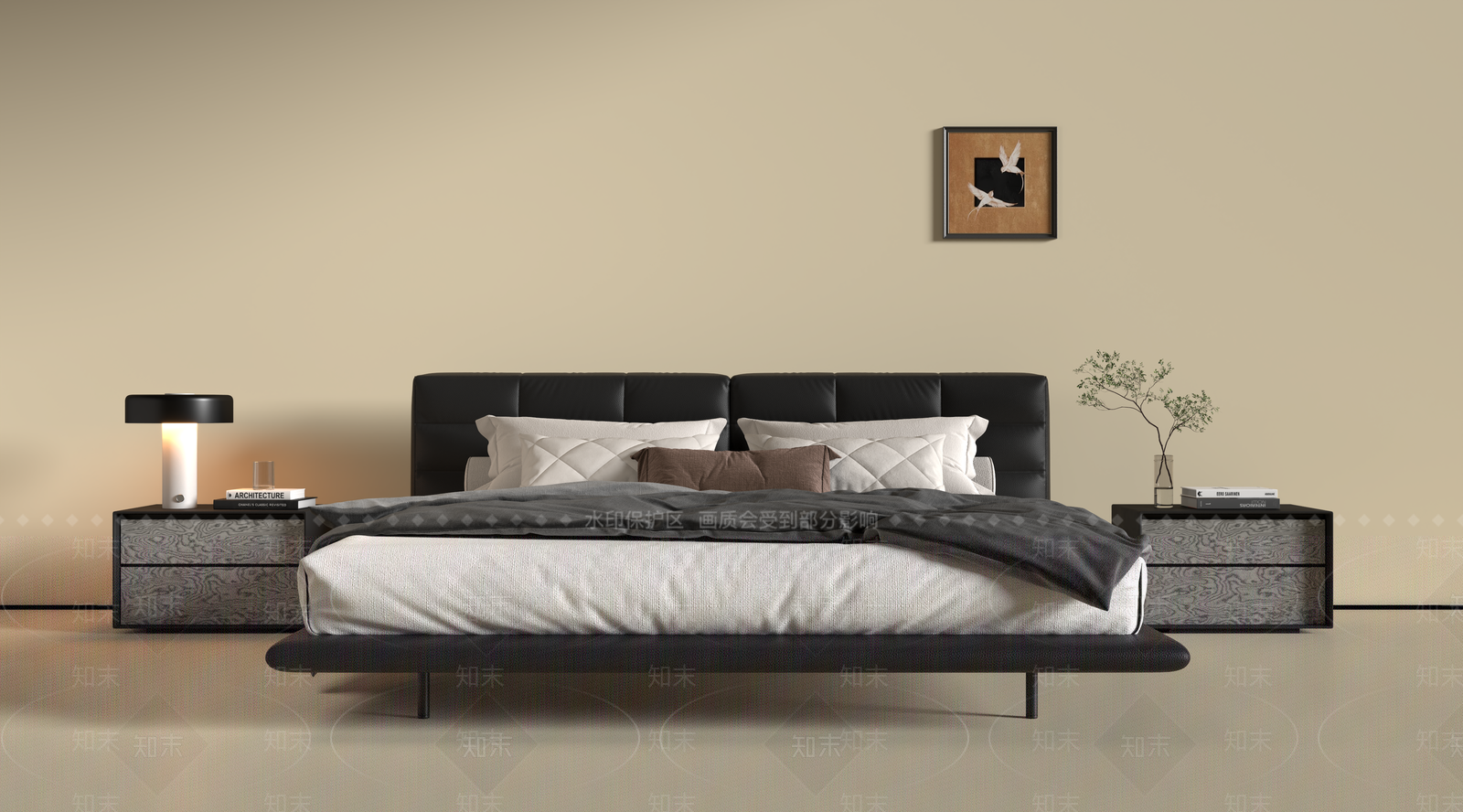 现代意式双人床SU模型下载【ID:1204001127】