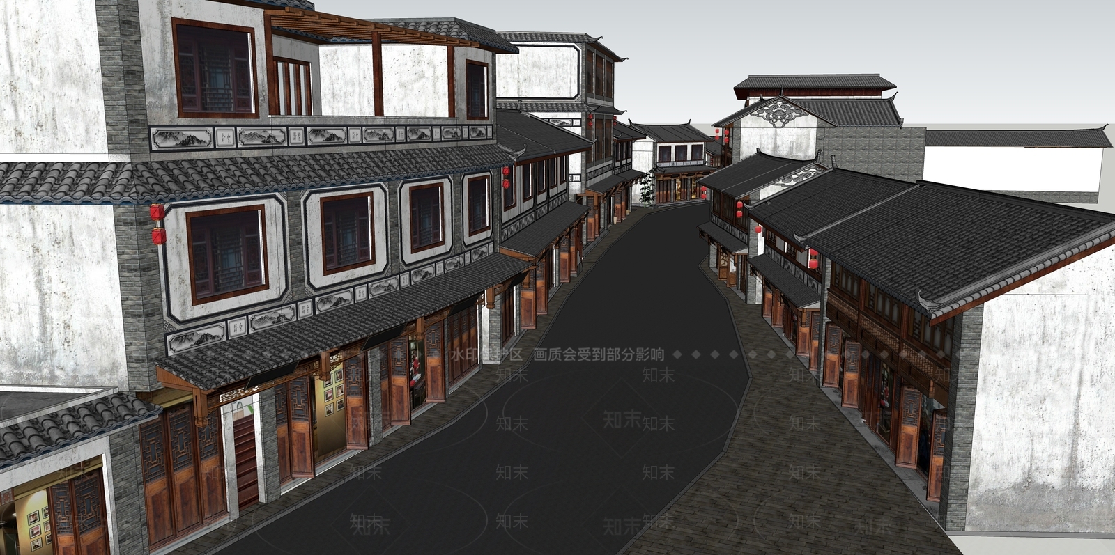 复古中式风格建筑SU模型下载【ID:1204002403】