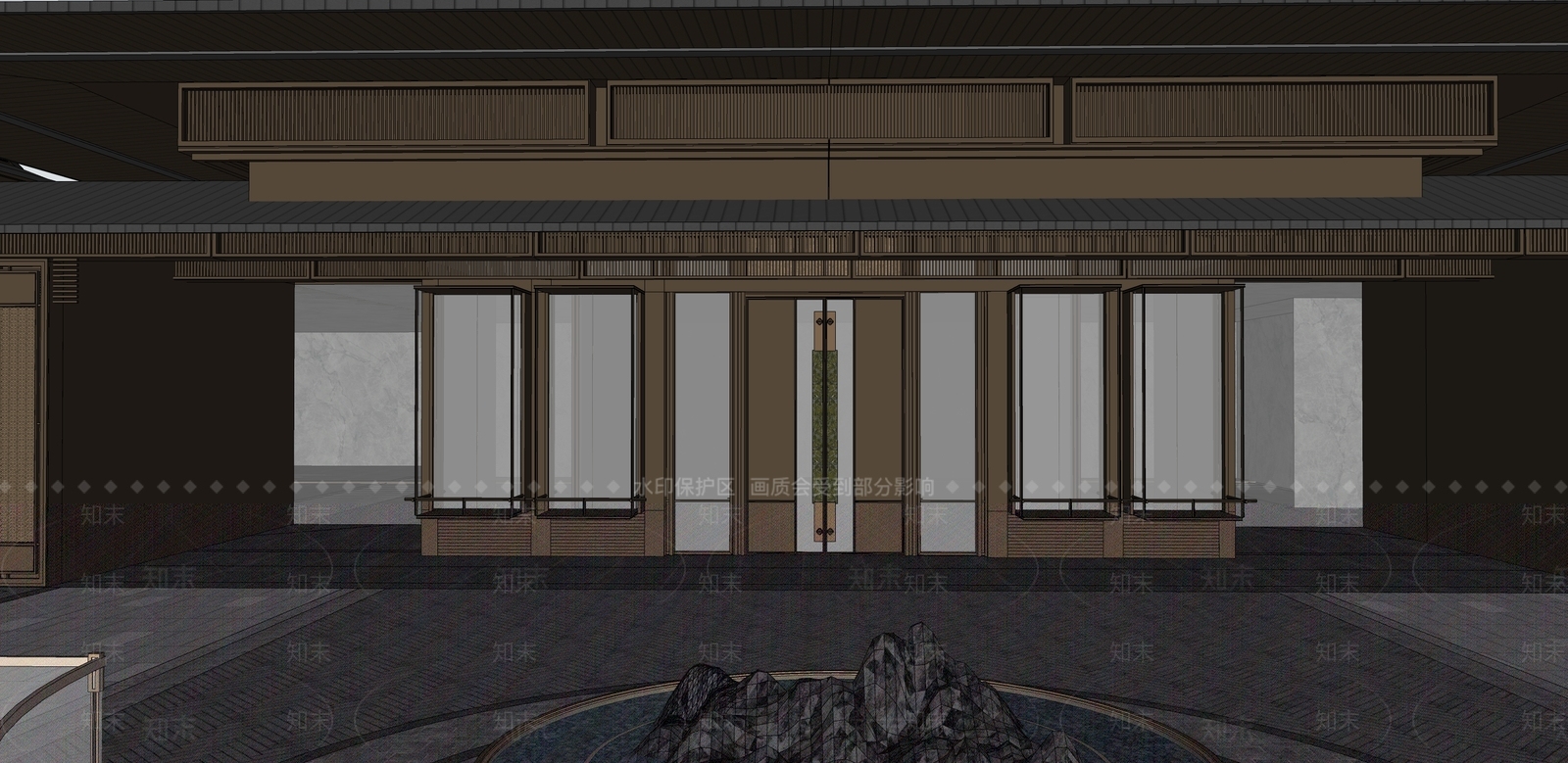 新中式中式售楼处建筑SU模型下载【ID:1204004024】