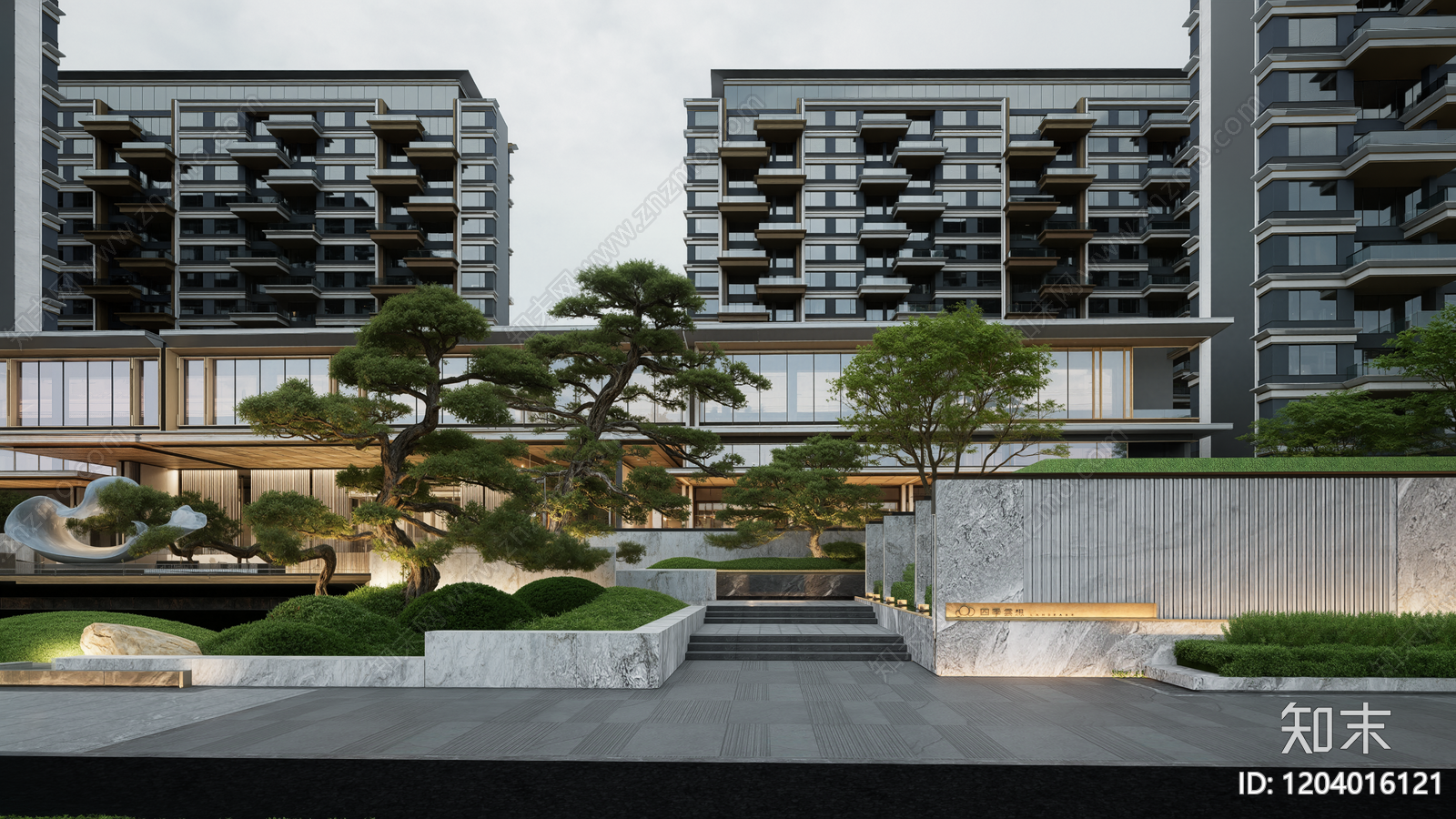 现代住宅区景观SU模型下载【ID:1204016121】