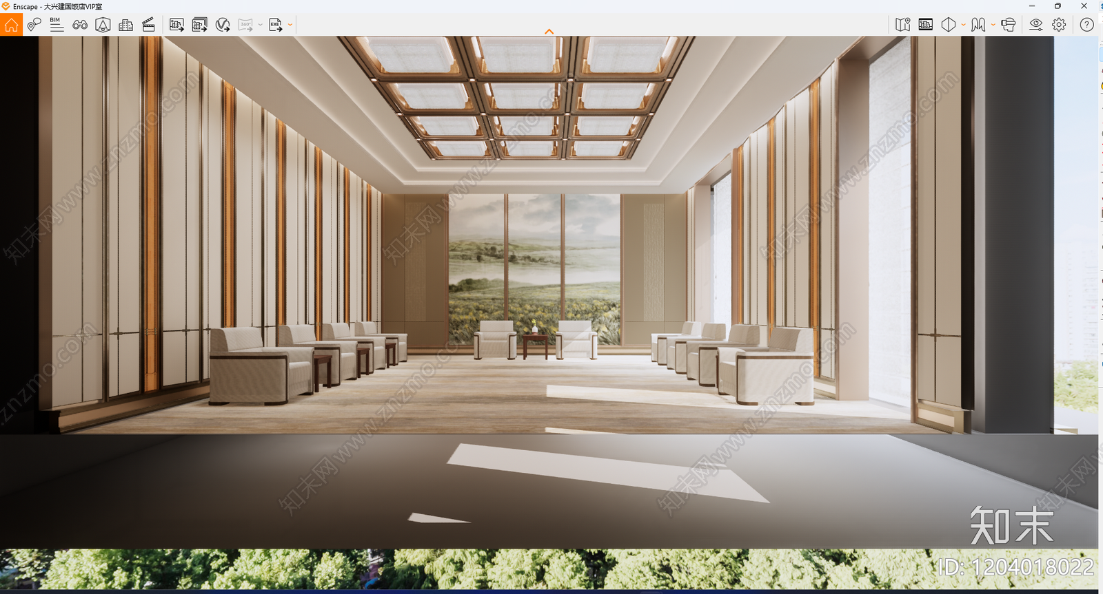 现代新中式会议室SU模型下载【ID:1204018022】