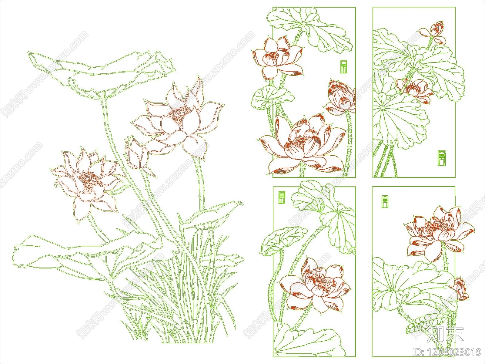 新中式花施工图下载【ID:1204023019】