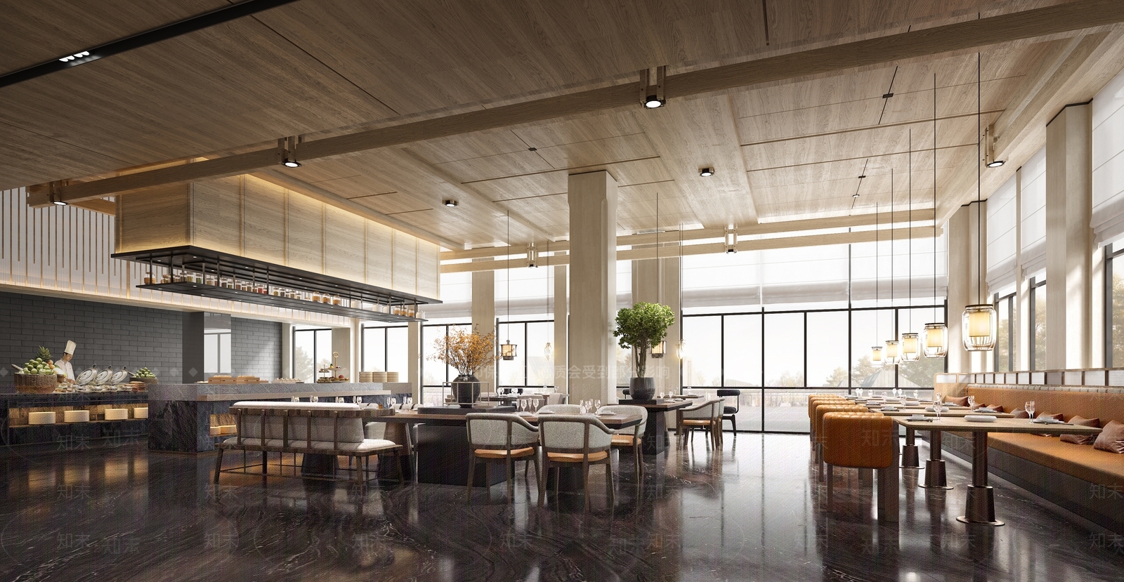 现代酒店餐厅3D模型下载【ID:1204024654】