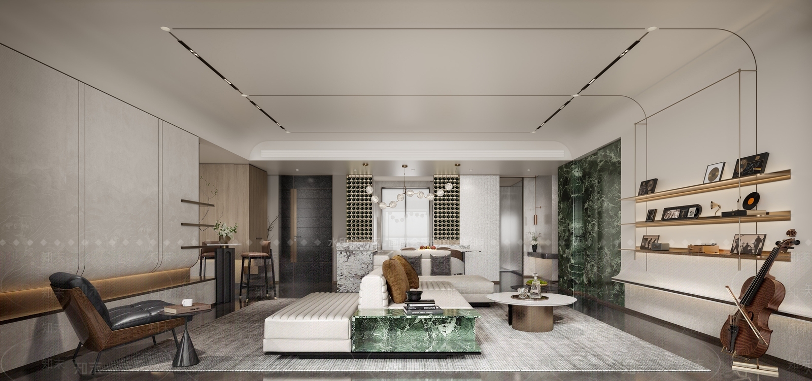 现代轻奢大平层客餐厅3D模型下载【ID:1204024812】