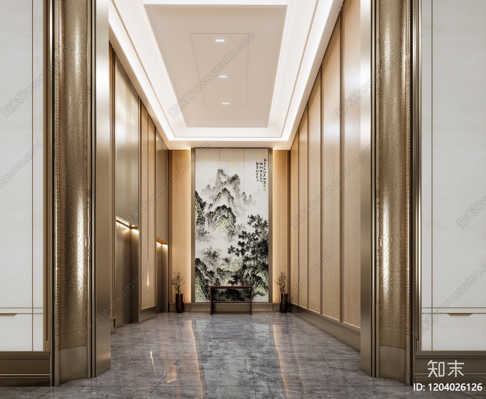 新中式现代电梯厅SU模型下载【ID:1204026126】