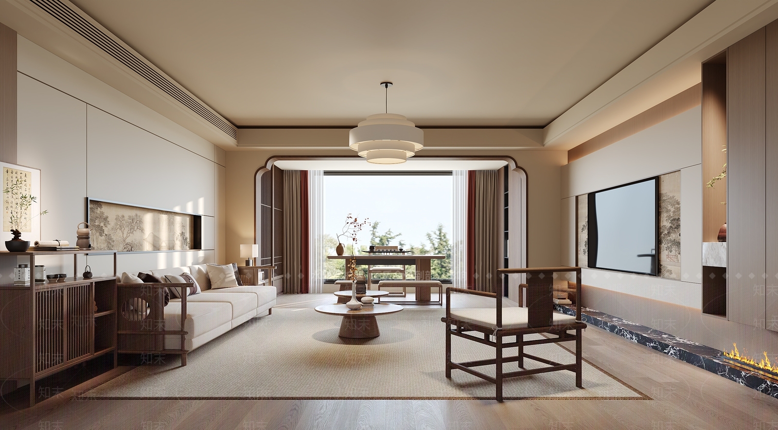 新中式现代家居客厅3D模型下载【ID:1204029596】