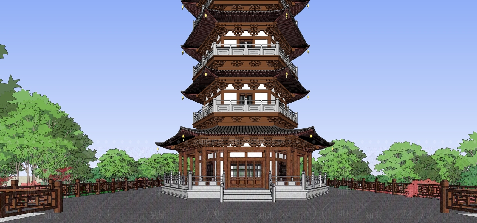 中式新中式古建筑SU模型下载【ID:1204030201】