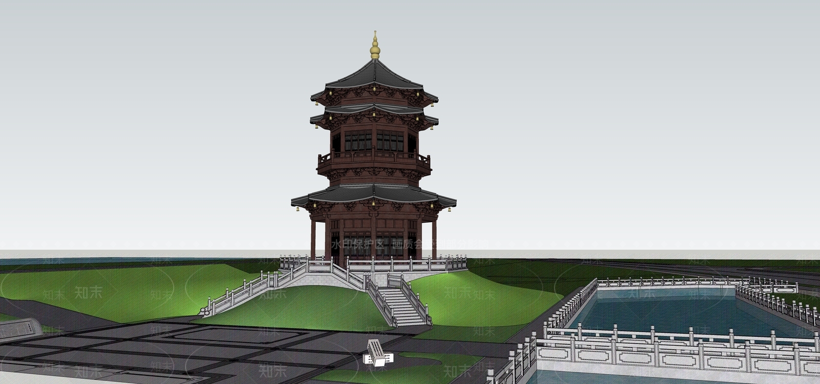 中式新中式古建筑SU模型下载【ID:1204030776】