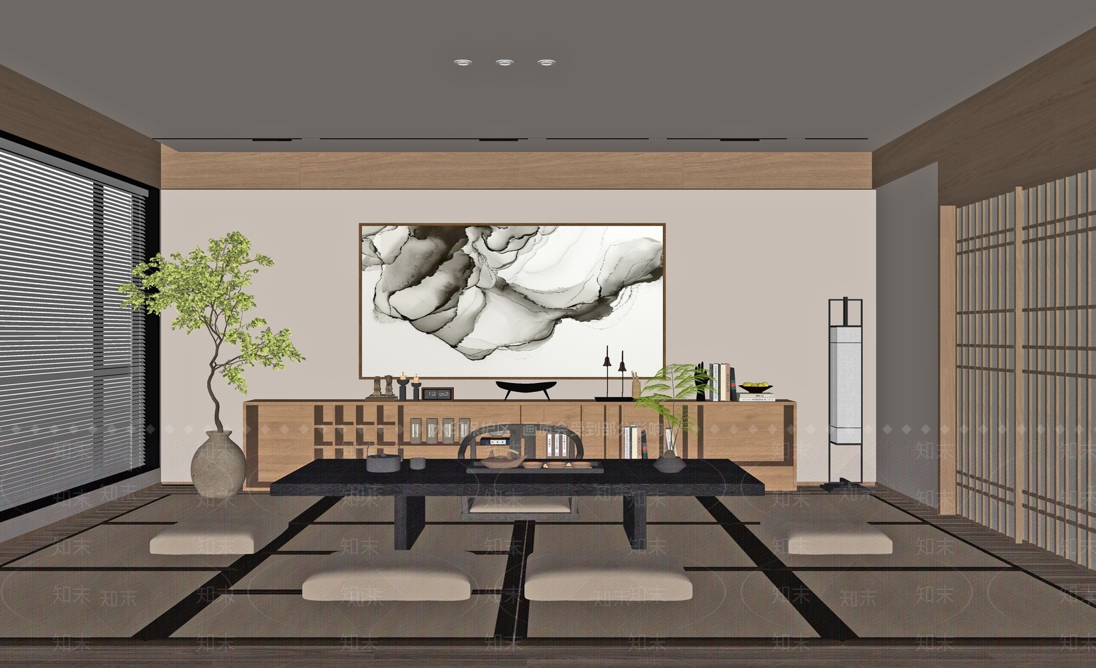 新中式茶室SU模型下载【ID:1204030855】