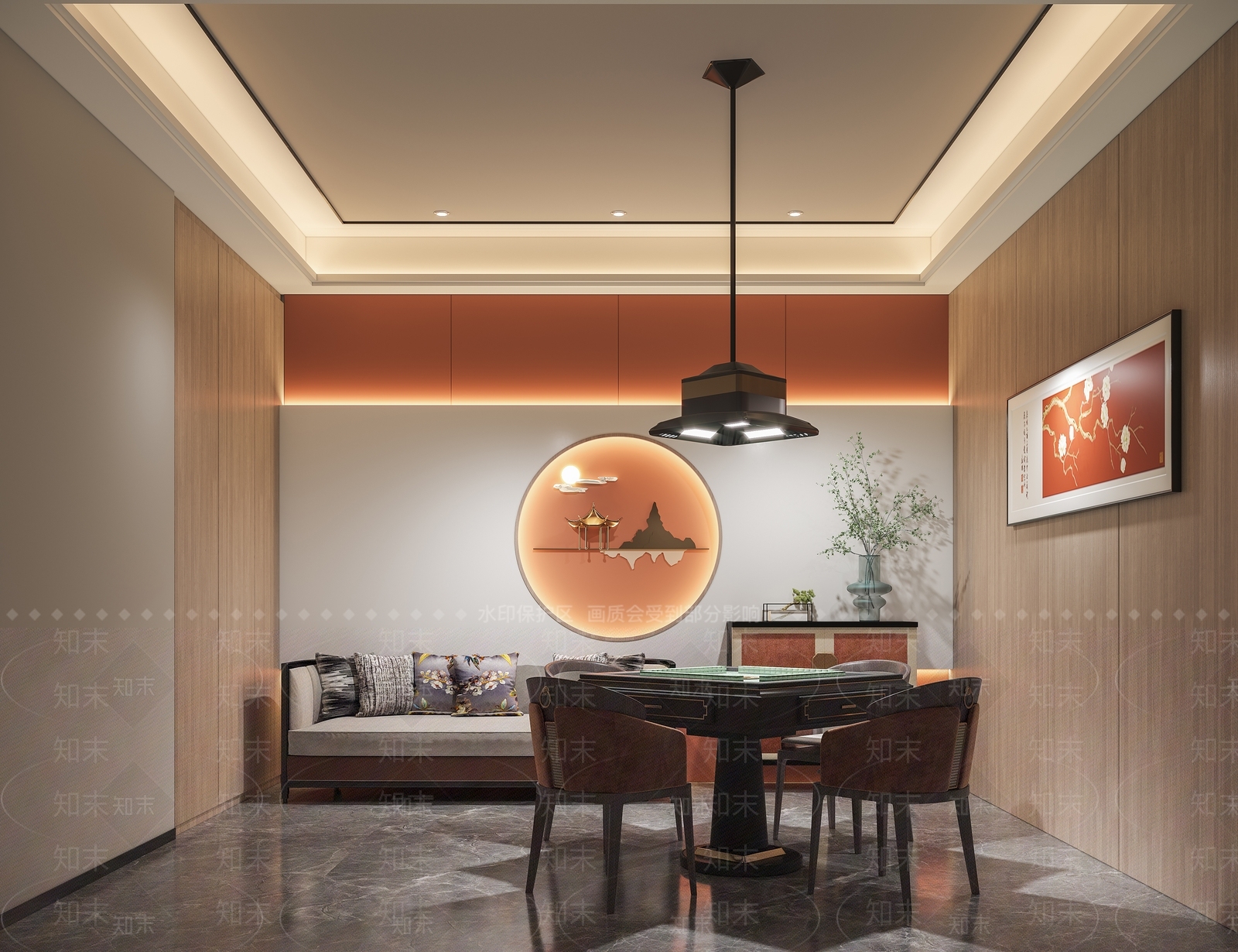 现代新中式棋牌室3D模型下载【ID:1204035289】