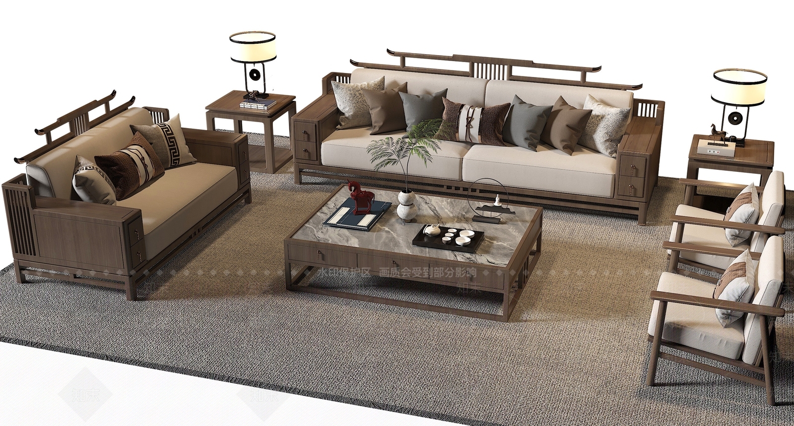 中式新中式沙发组合3D模型下载【ID:1204042791】