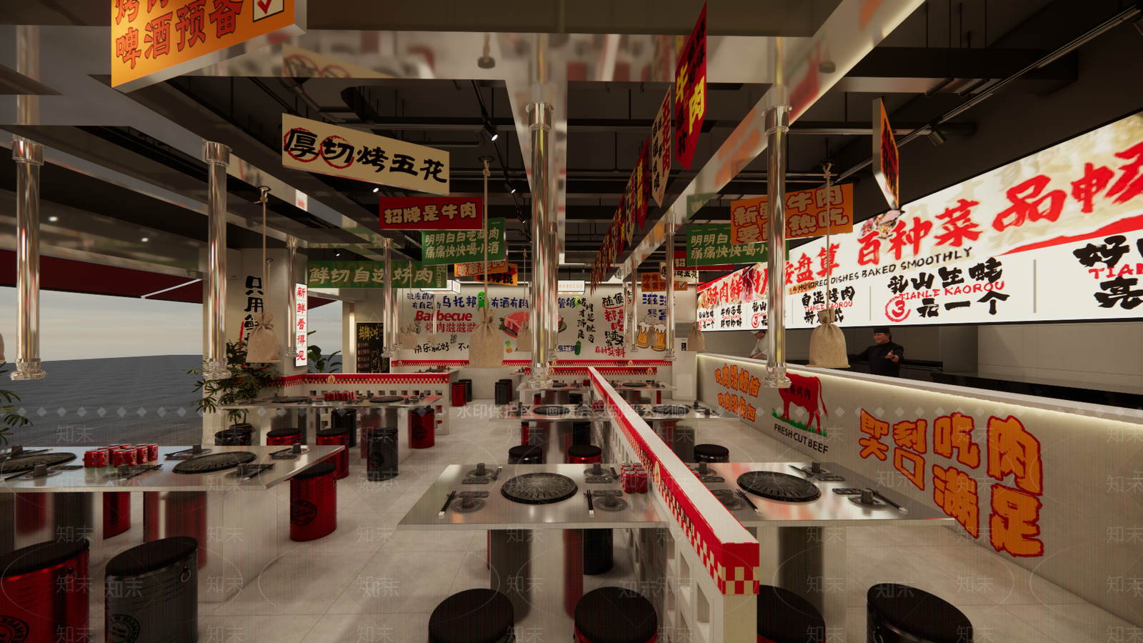 工业美式烧烤烤肉店SU模型下载【ID:1204044080】