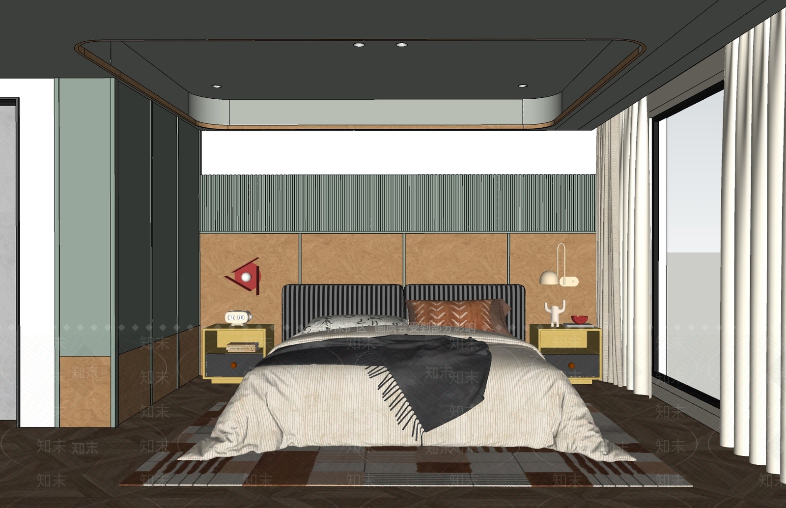 中古奶油家居卧室SU模型下载【ID:1204043911】
