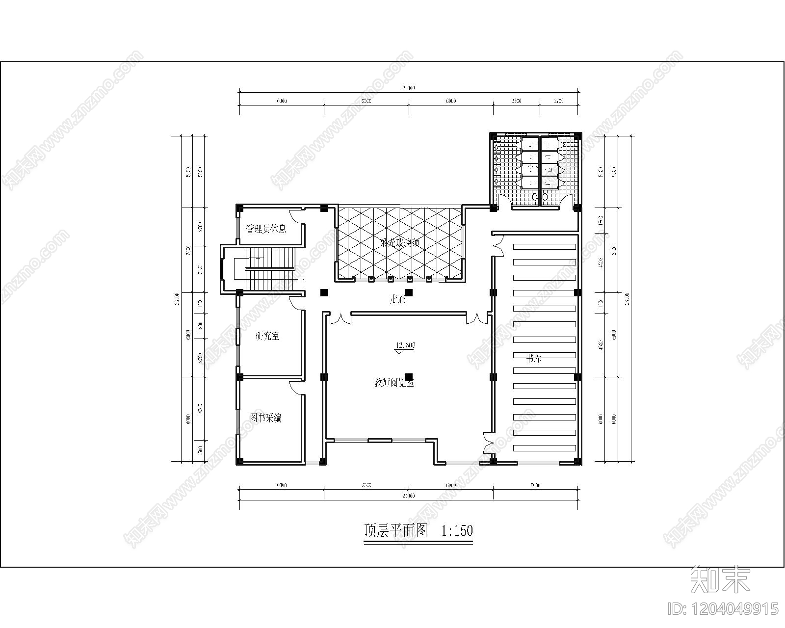 现代图书馆cad施工图下载【ID:1204049915】