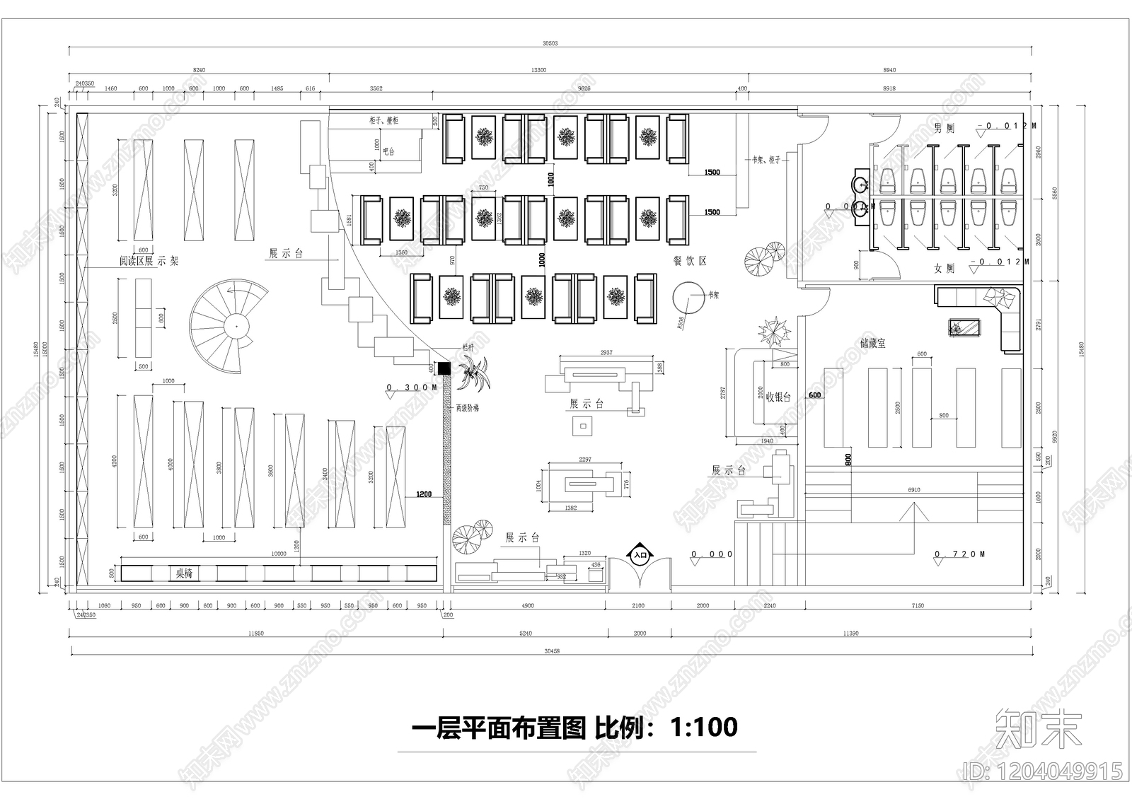 现代图书馆cad施工图下载【ID:1204049915】