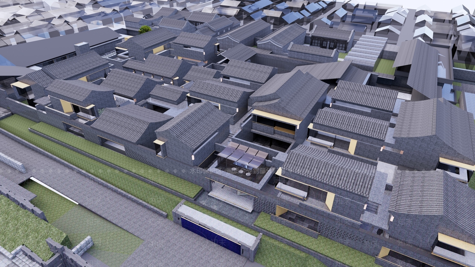 新中式中式酒店建筑SU模型下载【ID:1204044128】