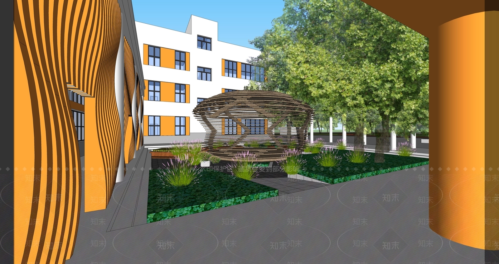 现代学校建筑SU模型下载【ID:1204045463】