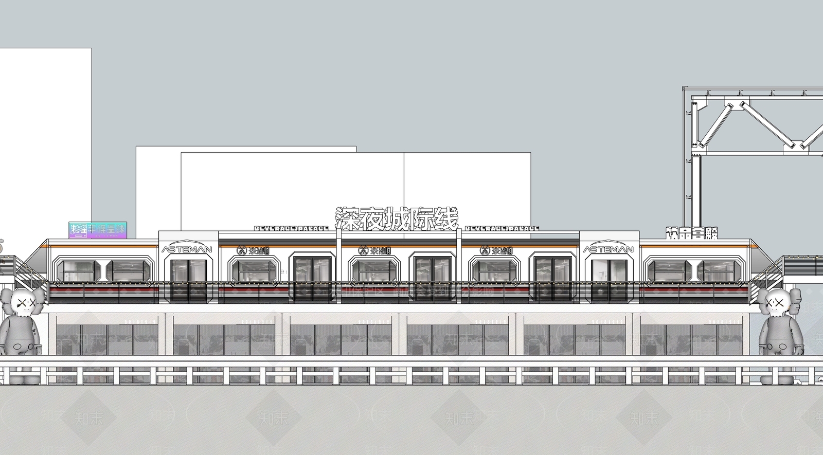 现代简约餐饮建筑SU模型下载【ID:1204047901】