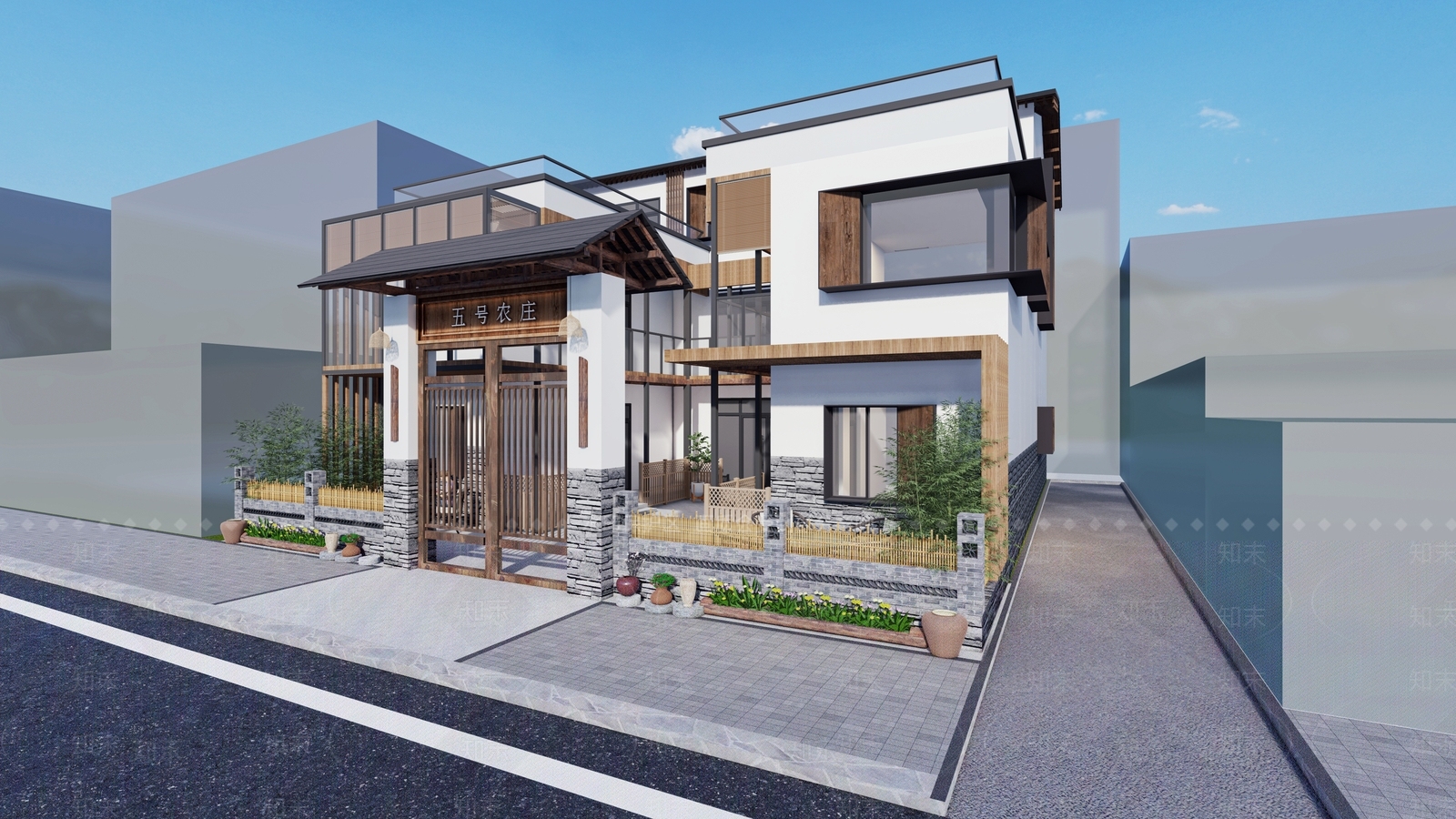 现代新中式风格建筑SU模型下载【ID:1204101588】