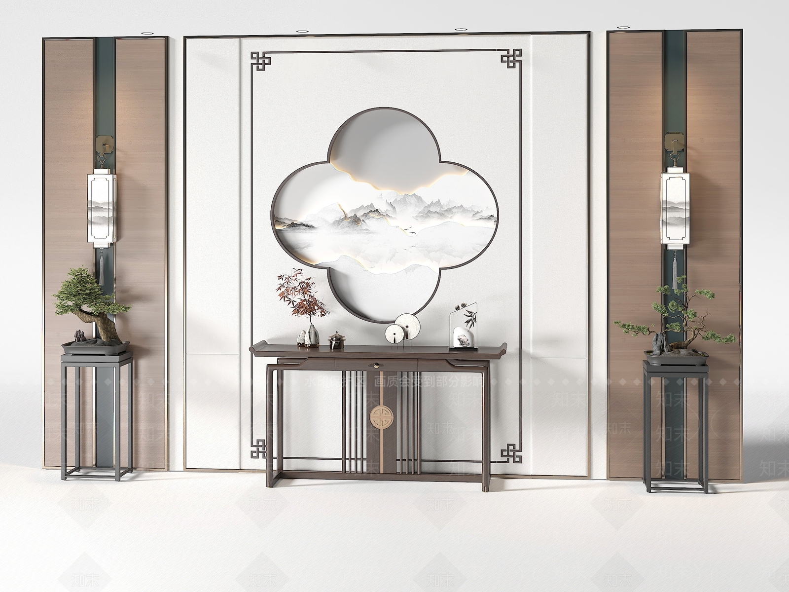 新中式中古沙发背景墙3D模型下载【ID:1204050035】