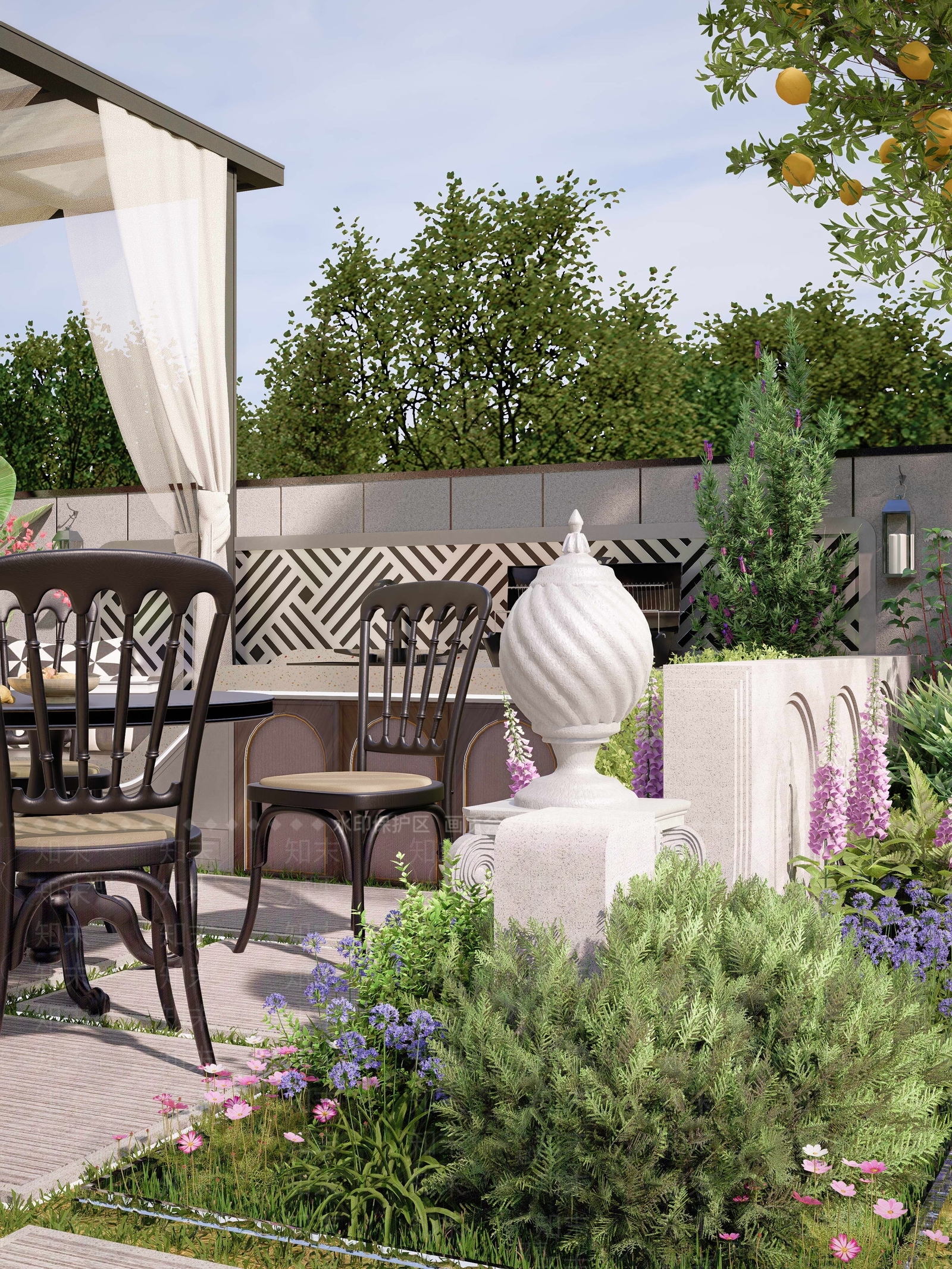 现代法式住宅区景观SU模型下载【ID:1204050417】