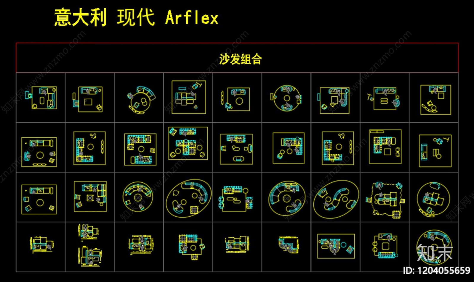 意式轻奢沙发施工图下载【ID:1204055659】