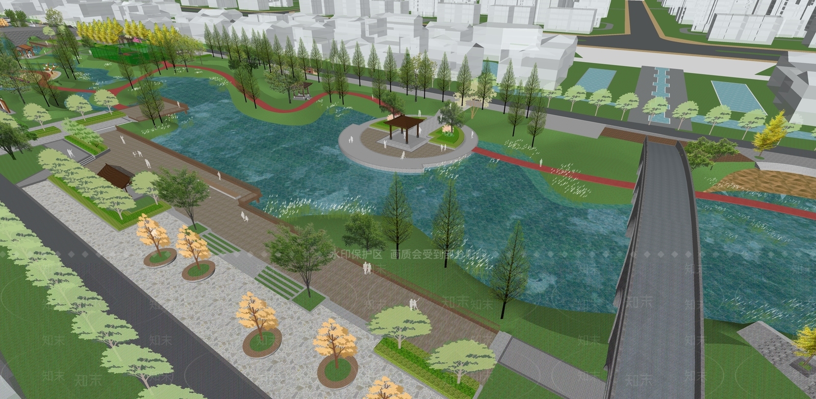 新中式现代滨水景观SU模型下载【ID:1204058765】