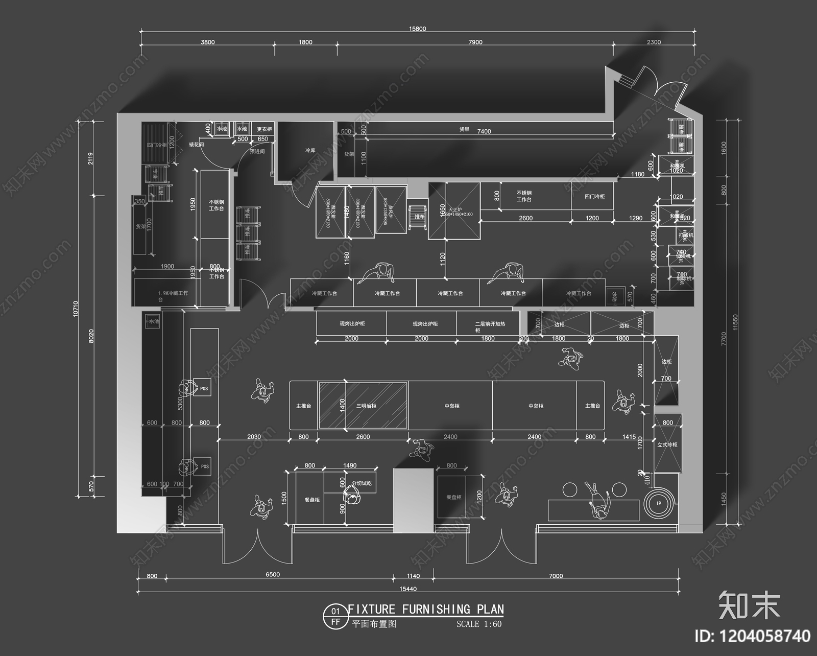 现代面包店施工图下载【ID:1204058740】