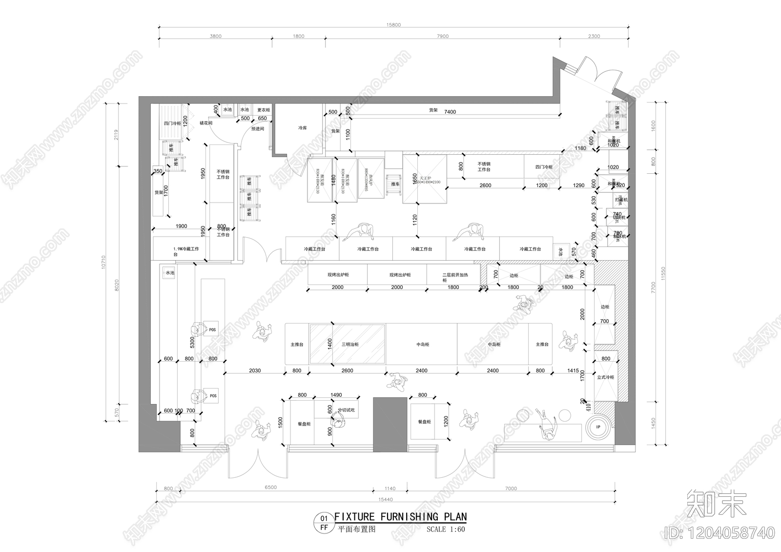 现代面包店cad施工图下载【ID:1204058740】