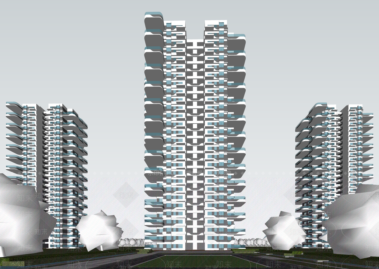 现代高层住宅SU模型下载【ID:1204060625】