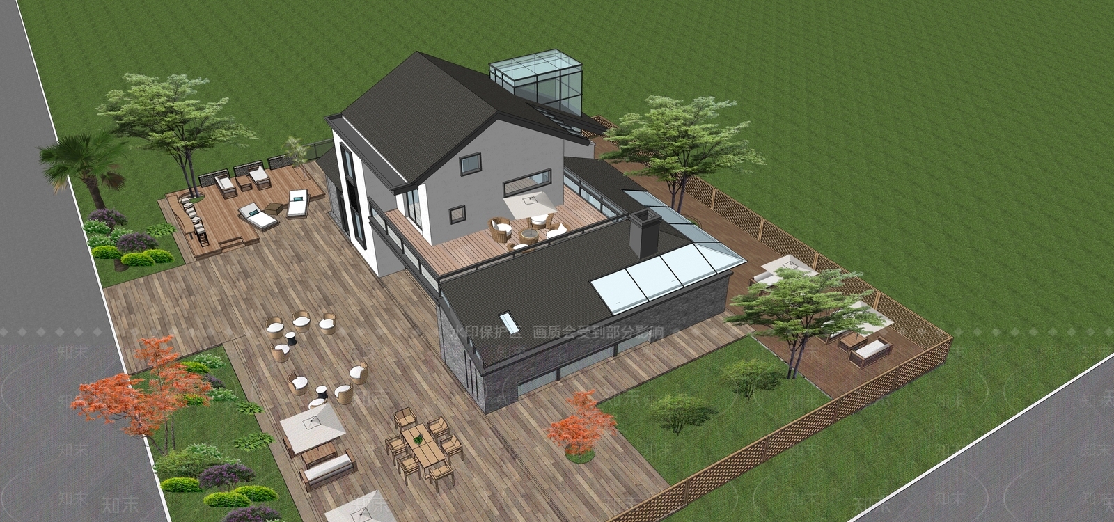 新中式现代民宿建筑SU模型下载【ID:1204138791】