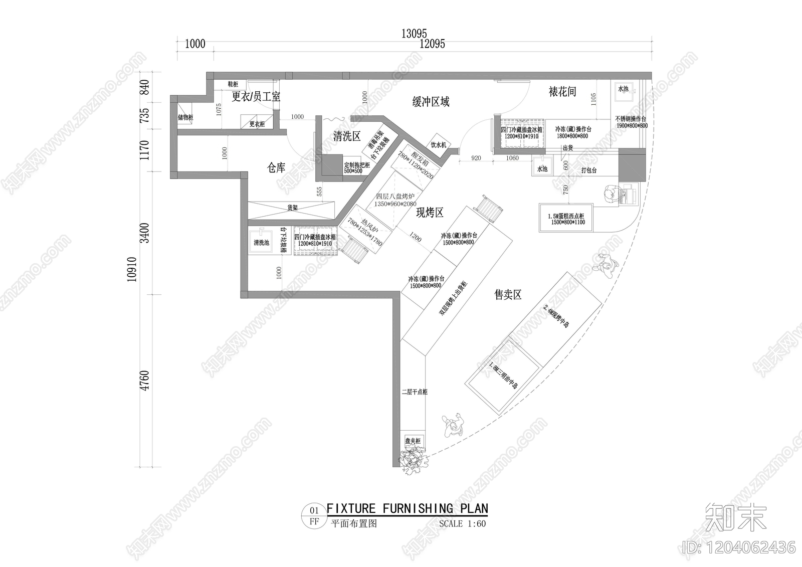 现代面包店cad施工图下载【ID:1204062436】