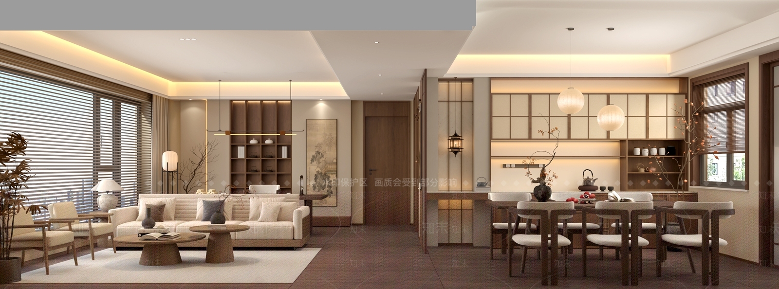 新中式中式大平层客餐厅3D模型下载【ID:1204063060】