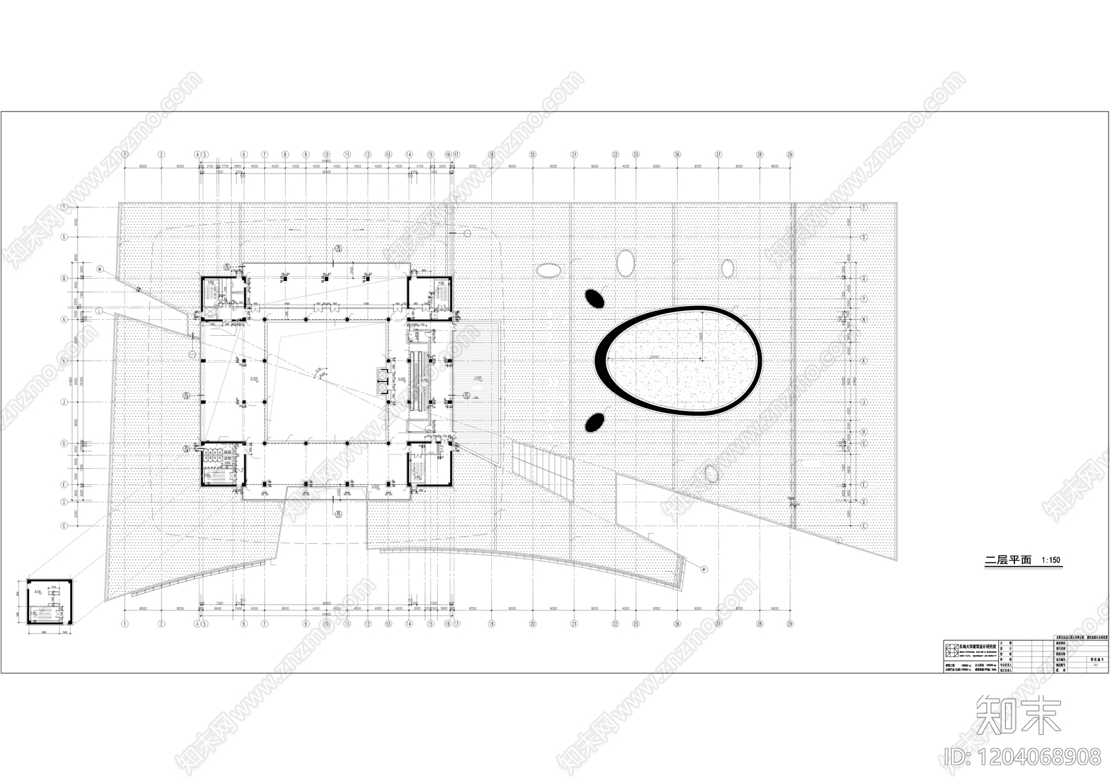 现代图书馆建筑cad施工图下载【ID:1204068908】