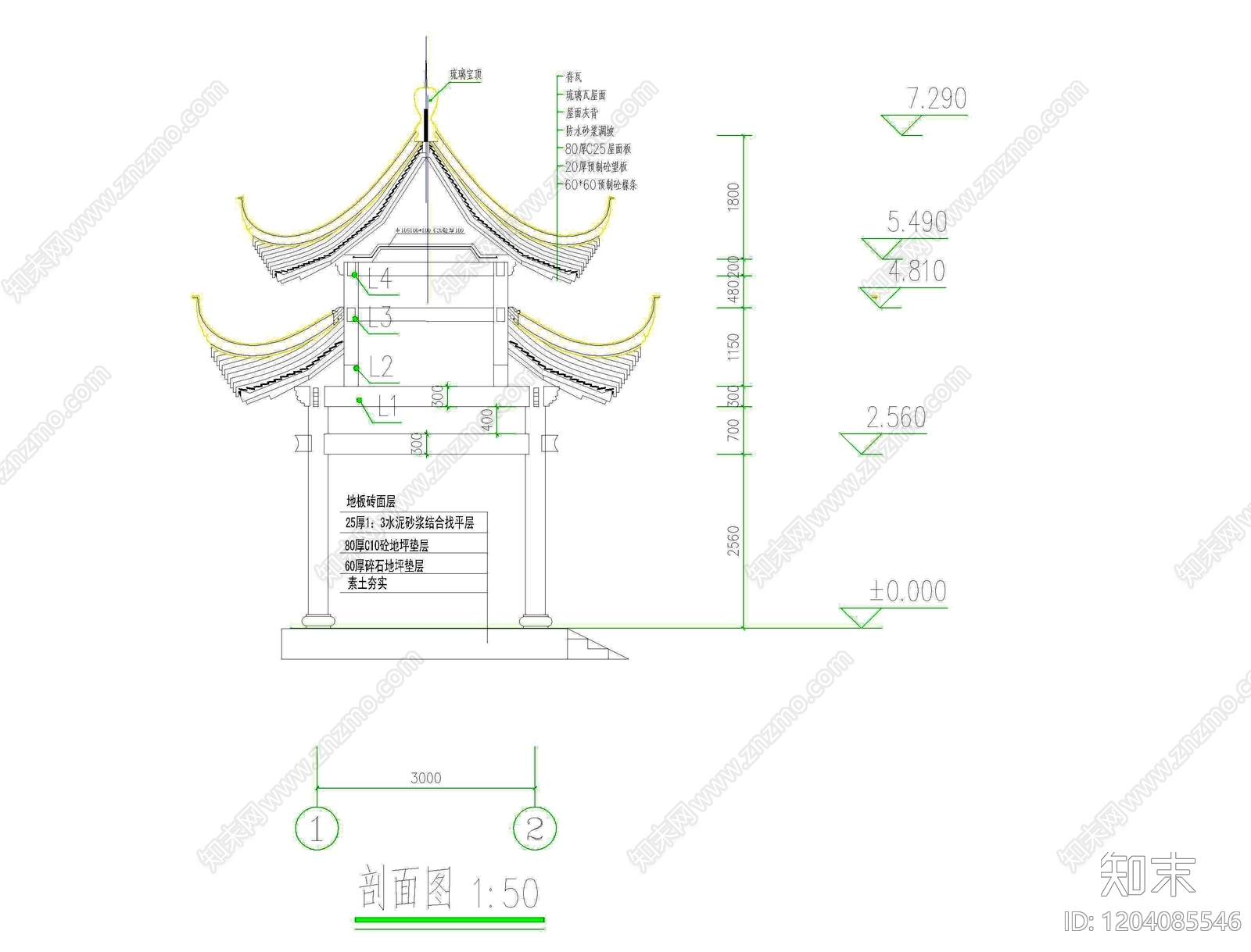 仿古建筑cad施工图下载【ID:1204085546】