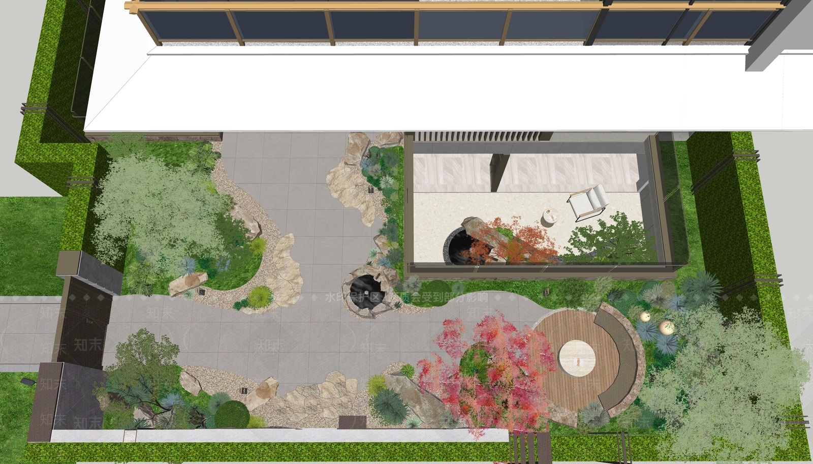 现代侘寂别墅庭院SU模型下载【ID:1204140844】