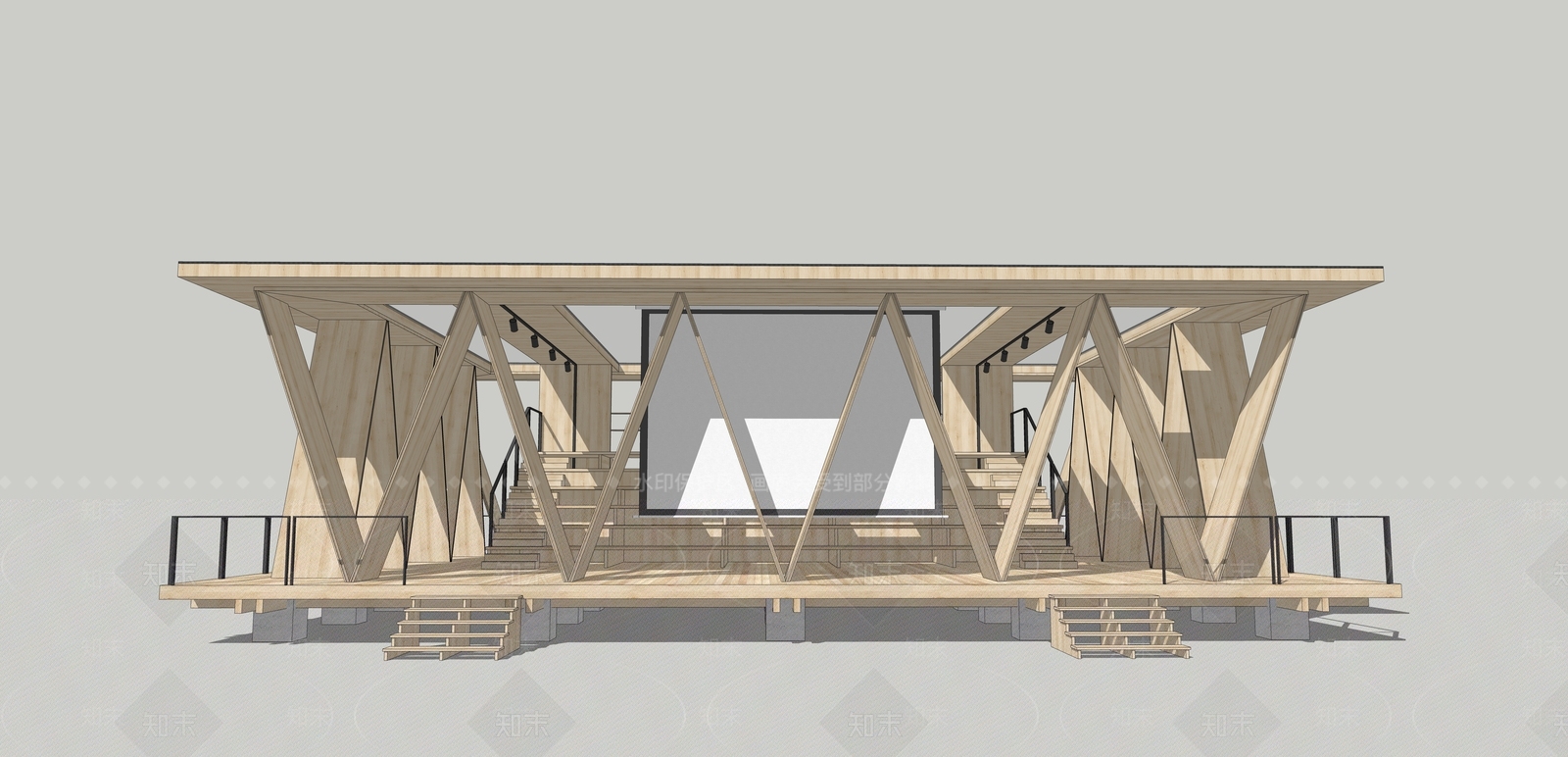 现代原木露天舞台SU模型下载【ID:1204094074】