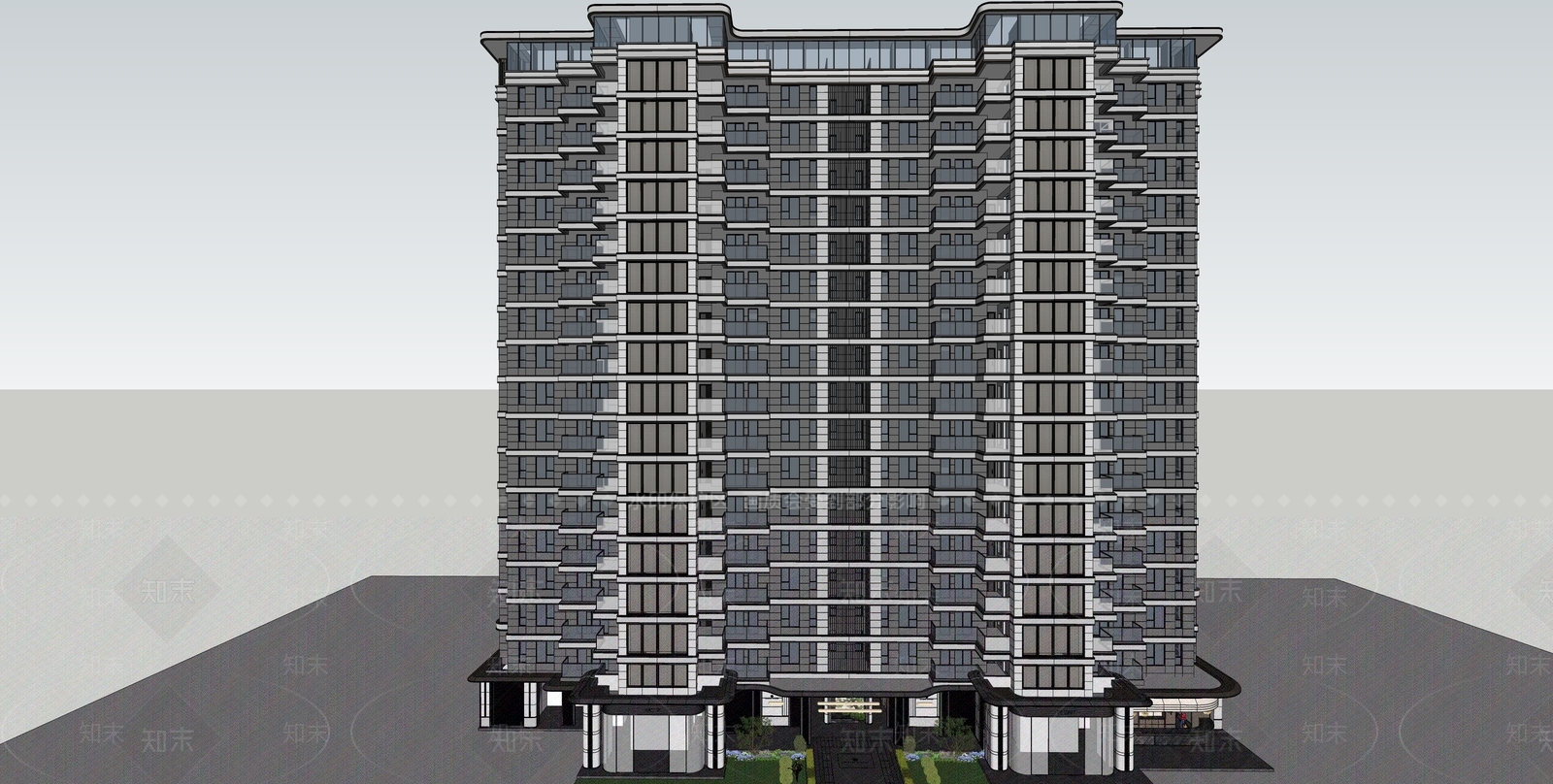 现代轻奢高层住宅SU模型下载【ID:1204097962】