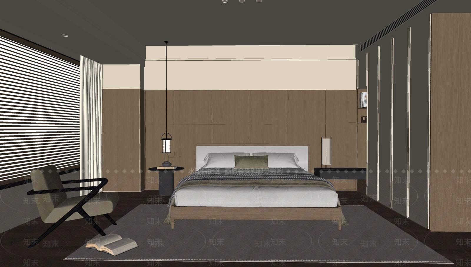 新中式原木家居卧室SU模型下载【ID:1204098462】