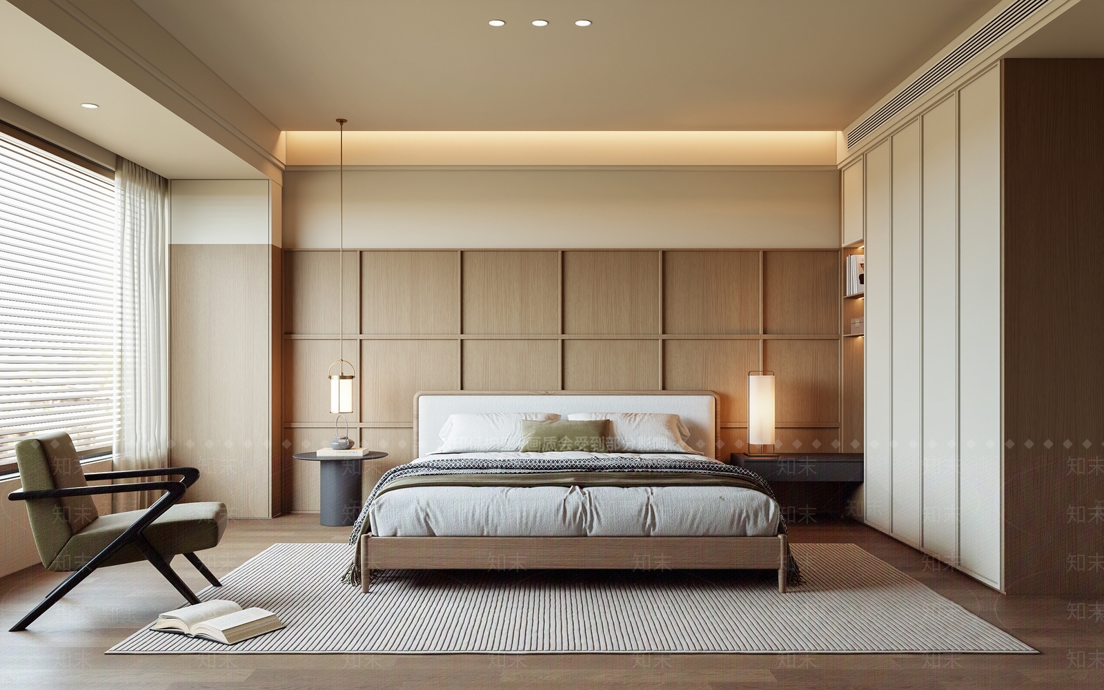 新中式原木家居卧室SU模型下载【ID:1204098462】