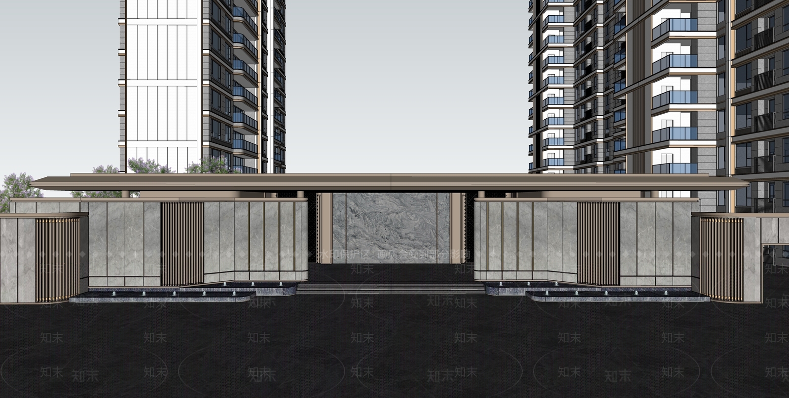 现代轻奢小区景观SU模型下载【ID:1204099597】