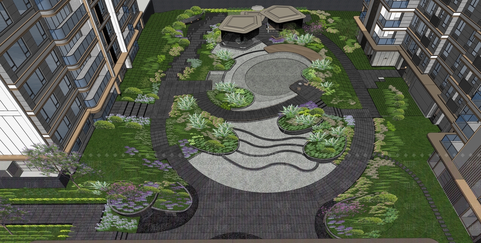 现代轻奢小区景观SU模型下载【ID:1204099597】