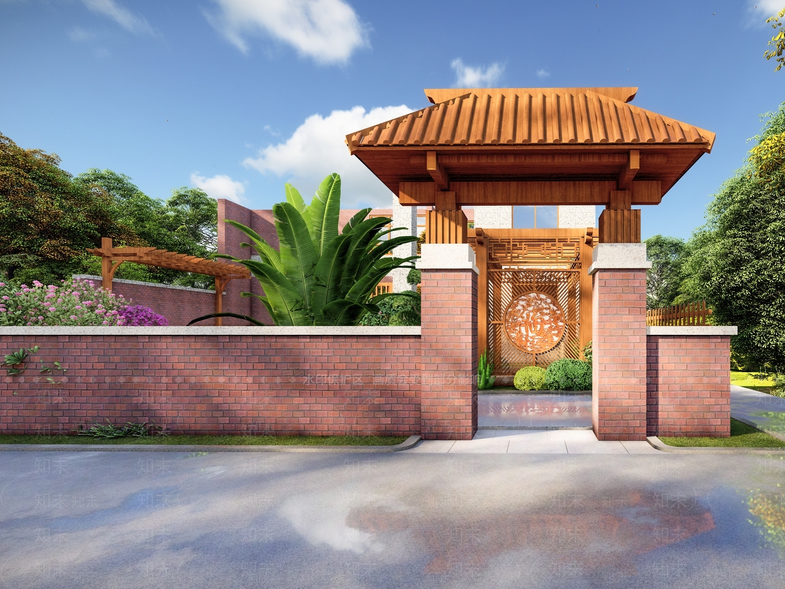 现代别墅庭院SU模型下载【ID:1204103855】