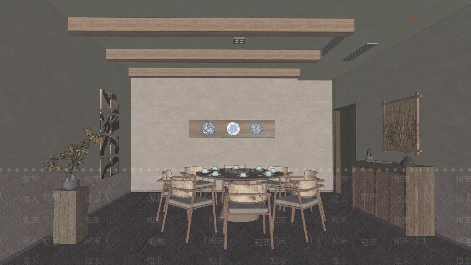 新中式复古包厢SU模型下载【ID:1204105507】