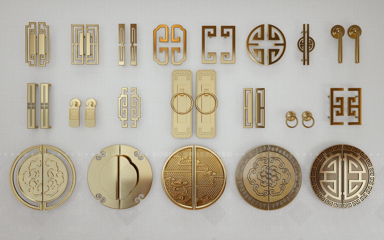 新中式铜拉手3D模型下载【ID:1204109245】