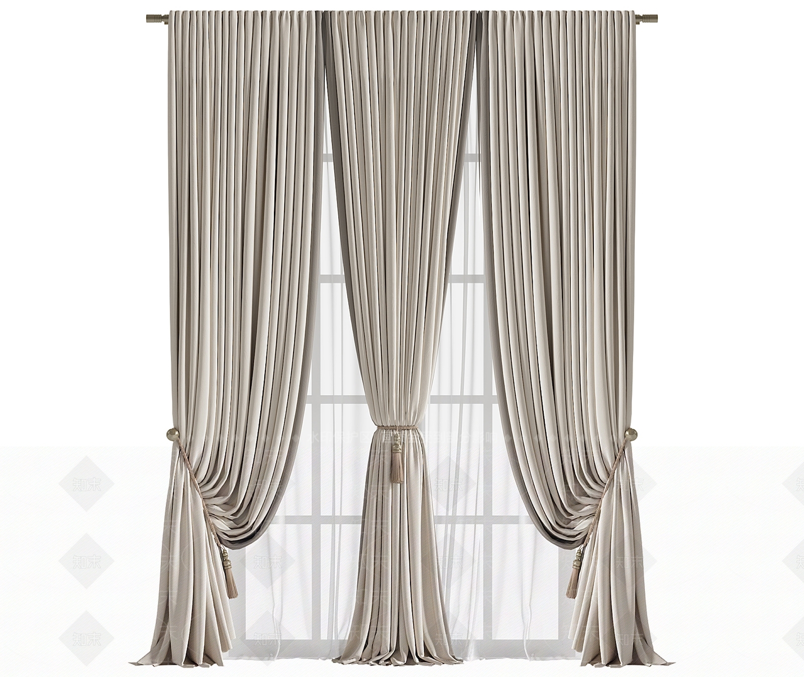北欧简欧通用窗帘3D模型下载【ID:1204109685】