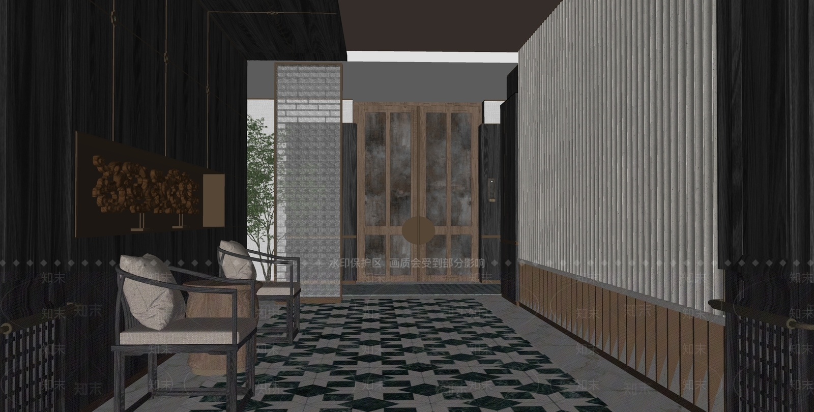 现代轻奢酒店走廊SU模型下载【ID:1204119466】