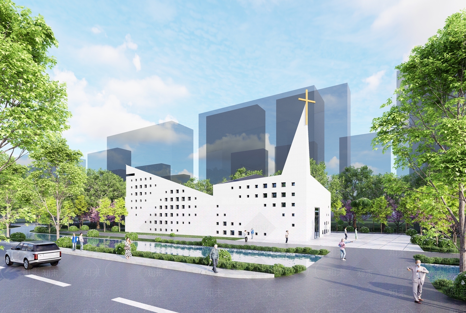 现代教堂建筑SU模型下载【ID:1204120971】