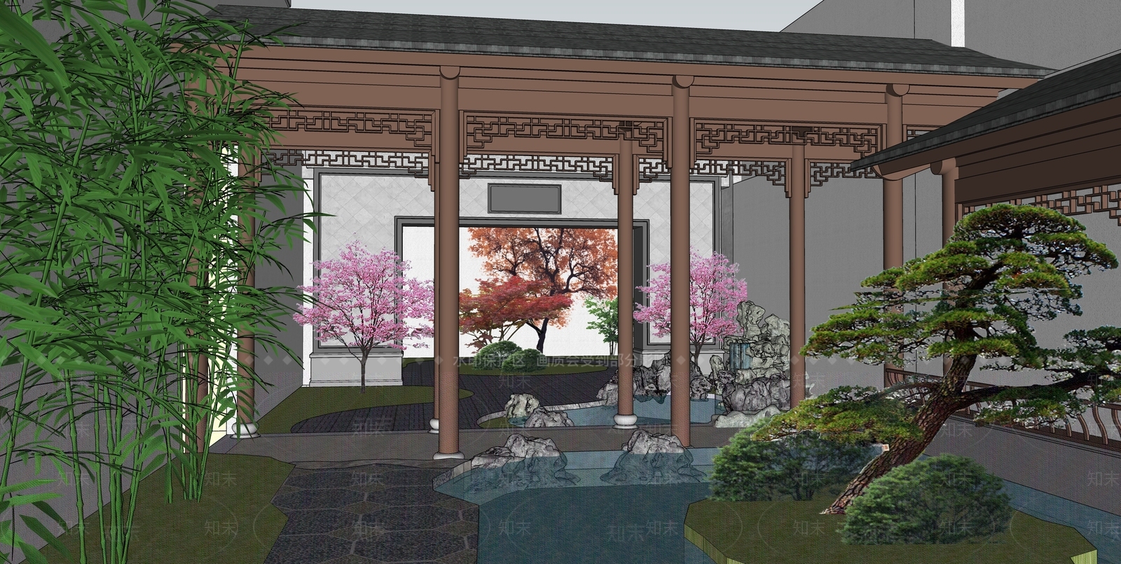 中式屋顶花园SU模型下载【ID:1204122915】