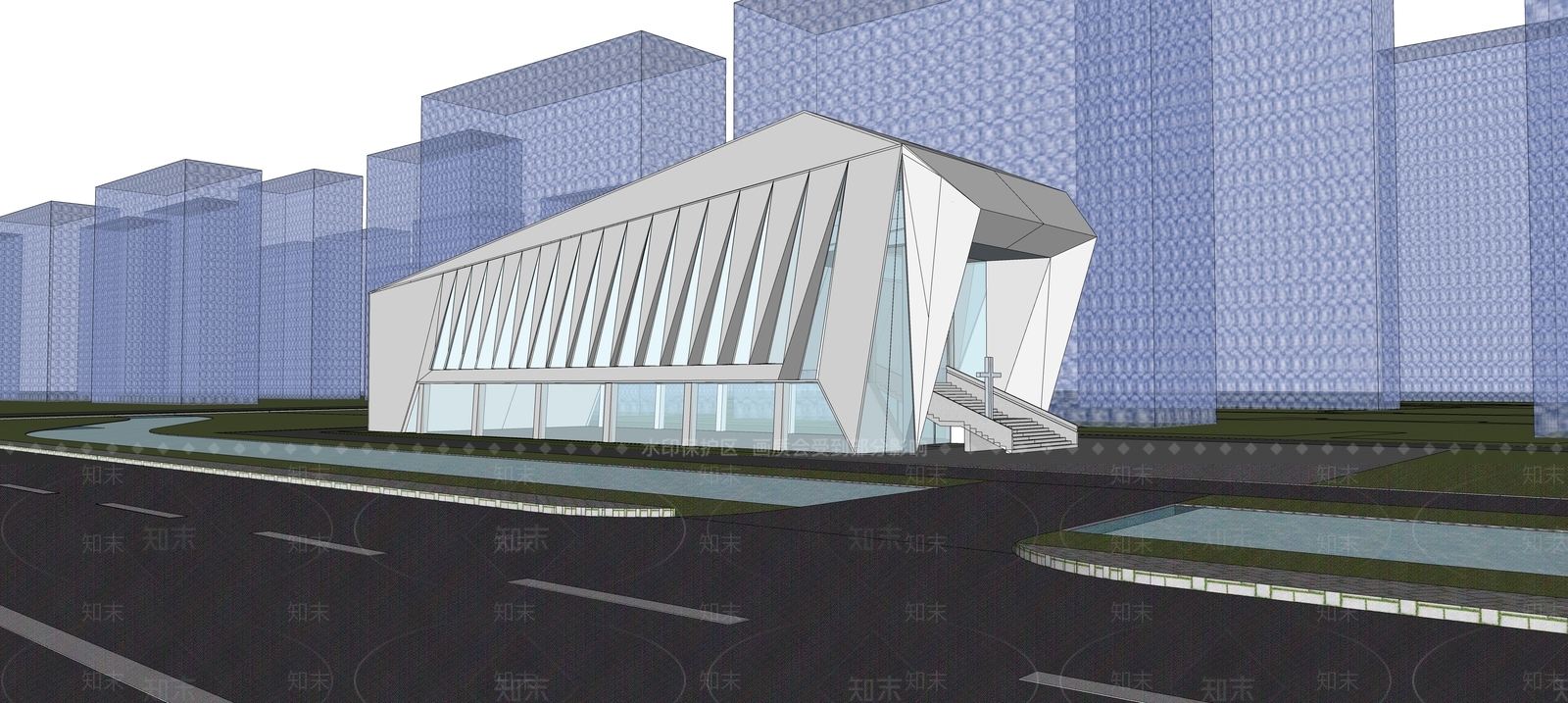 现代教堂建筑SU模型下载【ID:1204122929】